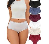 ALL OF ME Pack de 6 Bragas Mujer Algodon Stilo Brasileño con Encaje Cintura Media Transpirables Ropa Interior Mujer Cómoda Pack Múltiple L