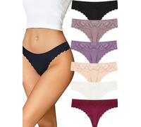 ALL OF ME String Mujer Sexy Chic Sin Costura Seamless Tanga Sexy Encaje Slip Sin Costura Encaje Ropa Interior Mujer Cómoda Lencería Multicolor Pack de 6 S-XL, A-6er, XL