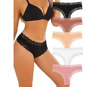 ALL OF SHE Bragas Brasileñas Mujer Algodón - Pack de 5 con Encaje Suave, Cómodas y Transpirables, Ropa Interior Diaria-S