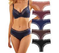 ALL OF SHE Bragas de mujer de algodón con encaje, estilo Brazilian Slip, ropa interior sexy, transpirable, hipster, paquete de 5 unidades, algodón, suave, ropa interior de mujer, 5 paquetes, XL