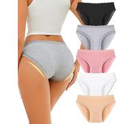 ALL OF SHE Bragas Mujer Algodon - Bragas de Algodón Suave con Encaje, Ropa Interior Mujer Cómoda y Transpirable, Pack de 5 Braguitas, Tallas S