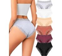 ALL OF SHE Calzoncillos de algodón para Mujer Calzoncillos de Encaje de algodón Hipster Ropa Interior Femenina Braguitas brasileñas Suaves 6 Pack