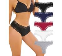 ALL OF SHE Pack De 5 Calzoncillos Algodón para Mujer Braguitas Brasileñas Encaje Sexys Hipster Cheeky Paquete Múltiple-S