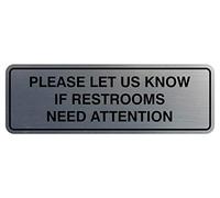 All Quality Señal de atención con Texto en inglés Standard Please Let Us Know If Restrooms