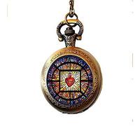 All Saints - Collar de reloj de bolsillo de iglesia católica con corazón sagrado y corazón sagrado de Jesús