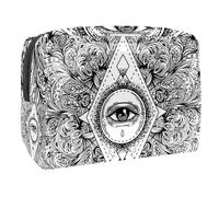 All Seeing Eye in Ornate Round Mandala Pattern Cosmetic Bag for Women Travel Toiletries Bags Large PVC Makeup Handy Pouch Organizer with Zipper, multicolor, 18.5x7.5x13cm/7.3x3x5.1in, Neceser