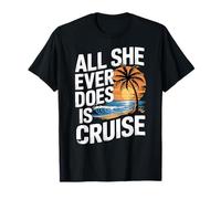 All She Ever Does Is Cruise, diseño retro de palmera puesta de sol Camiseta
