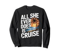 All She Ever Does Is Cruise, diseño retro de palmera puesta de sol Sudadera