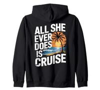 All She Ever Does Is Cruise, diseño retro de palmera puesta de sol Sudadera con Capucha