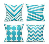 All Smiles Fundas de Cojín Decorativas para Exteriores, Color Azul Aguamarina, Color Azul Cielo Claro, 18 x 18, 4PC para el Hogar, para Sofá, Patio, Cama, Sala de Estar, Decoración Geométrica Moderna