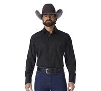 Wrangler Sport Western-Camisa de Manga Larga con Dos Bolsillos, Negro, L para Hombre