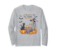 All The Fall Things - Esqueleto de Bruja con diseño de Gato y Calabaza Manga Larga