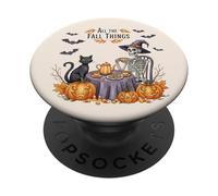 All The Fall Things - Esqueleto de Bruja con diseño de Gato y Calabaza PopSockets PopGrip Adhesivo