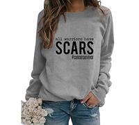 All Warriors Have Scars Sweatshirt Women's Cancer Survivor Long Sleeve Crew Neck Lightweight Loose Pullover