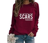 All Warriors Have Scars Sweatshirt Women's Cancer Survivor Long Sleeve Crew Neck Lightweight Loose Pullover