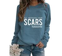 All Warriors Have Scars Sweatshirt Women's Cancer Survivor Long Sleeve Crew Neck Lightweight Loose Pullover
