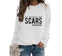 All Warriors Have Scars Sweatshirt Women's Cancer Survivor Long Sleeve Crew Neck Lightweight Loose Pullover