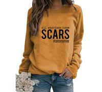 All Warriors Have Scars Sweatshirt Women's Cancer Survivor Long Sleeve Crew Neck Lightweight Loose Pullover