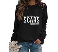 All Warriors Have Scars Sweatshirt Women's Cancer Survivor Long Sleeve Crew Neck Lightweight Loose Pullover