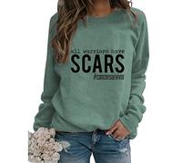 All Warriors Have Scars Sweatshirt Women's Cancer Survivor Long Sleeve Crew Neck Lightweight Loose Pullover