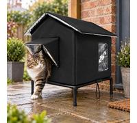All-Weather Elevated Outdoor Cat House, Outdoor Cat House Weatherproof with Aluminum Film Insulation, Large Feral Cat Shelter for Winter, Waterproof, Insulated, Foldable (Black,L)