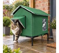 All-Weather Elevated Outdoor Cat House, Outdoor Cat House Weatherproof with Aluminum Film Insulation, Large Feral Cat Shelter for Winter, Waterproof, Insulated, Foldable (Green,S)