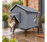 All-Weather Elevated Outdoor Cat House, Outdoor Cat House Weatherproof with Aluminum Film Insulation, Large Feral Cat Shelter for Winter, Waterproof, Insulated, Foldable (Gray,L)