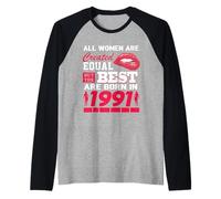 All Women Are Born In 1991 35 Years Old Funny 35th Birthday Camiseta Manga Raglan