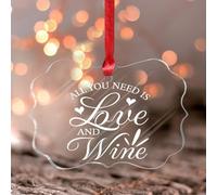 All You Need Is Love And Wine - Adornos colgantes de San Valentín para novio, novia, acrílico manchado, adorno colgante para ventana, recuerdo para pared, árbol, puerta, letrero personalizado para