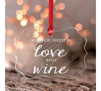All You Need Is Love And Wine Adornos colgantes regalos de San Valentín para marido, esposa, novio, novia, recuerdo redondo, San Valentín, cita romántica de amor, regalo de Navidad para esposa