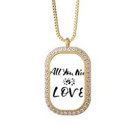 All You Need Is Love - Collar con colgante con cita de sol y diamantes de cristal dorado
