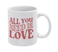 All You Need is Love - Taza de café de cerámica blanca de 11 onzas, taza de té impresa de doble cara con mango ergonómico en C, vasos de porcelana con fondo grueso para el hogar, oficina, cocina