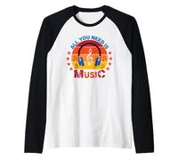 All You Need Is Music Retro Auriculares Clave de Sol Camiseta Manga Raglan