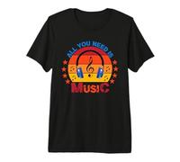All You Need Is Music Retro Auriculares Clave de Sol Camiseta Premium