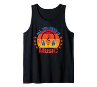 All You Need Is Music Retro Auriculares Clave de Sol Camiseta sin Mangas