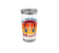 All You Need Is Music Retro Auriculares Clave de Sol Vaso térmico de acero inoxidable de doble pared
