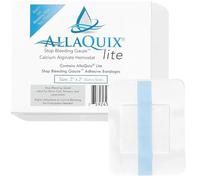 AllaQuix Lite Stop - Vendaje de sangrado - Vendaje de alginato de calcio para heridas (cuadrado grande de 2 pulgadas), vendaje adhesivo de gasa hemostática de primeros auxilios (vendaje de coagulación