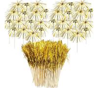 Allazone 100 Pz Fuegos Artificiales Palillos de Cóctel Brochetas, 18.5CM Oro Fuegos Artificiales Decoraciones para Tarta para Decoración de Pasteles, Artículos para Fiestas