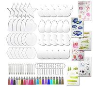 Allazone 106 Pz Discos Acrilicos Transparente, 8 Forma Discos de Acrílico Transparente Redondos, Llavero, Mini Borlas, Cadena de Bolas y Adhesivo para Proyectos y Manualidades de Bricolaje