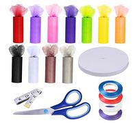 Allazone 18 Color Rollo de Tul, 11 Color Rollols de Tul Tela, Enrollada de Tul, Banda Elástica, Tijera de Coser, Cinta Métrica para Mesa, Silla, Lazo, Falda, Costura, Artesanía, Decoración de Fiesta