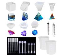 Allazone 26 Pz Grande Molde Silicona Resina, 7 Pz Silicona Moldes de Joyería Pirámide Diamante Cubico, 5 Tipos de Herramientas de Fabricación para Hacer Artesanía de Joyería de Bricolaje