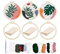 Allazone 3 Pz Kit de Arranque Punch Needle, Kit de Bordado con Aguja Perforada con Patrón de Hojas Verdes para Adultos Principiante, Herramientas de Enhebrador para Perforar Aguja