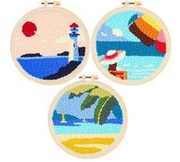 Allazone 3 Pz Kit de Arranque Punch Needle, Punch Needle Kit, Kit de Bordado con Aguja Perforada con Gráficos de Patrón Oceánico para Adultos Principiante