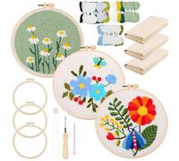 Allazone 3 Pz Kit de Arranque Punch Needle, Punch Needle Kit, Kit de Bordado con Aguja Perforada con Gráficos para Adultos Principiante, Herramientas de Enhebrador para Perforar Aguja (Flores)
