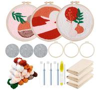 Allazone 3 Pz Kit de Bordado con Aguja Perforada, Kit de Arranque Punch Needle con Gráficos para Adultos Principiante, Herramientas de Enhebrador para Perforar Aguja (Sauce, Amanecer)