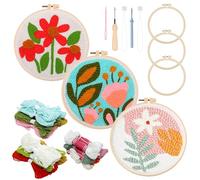 Allazone 3 Pz Punch Needle Kit, Kit de Arranque Punch Needle con Gráficos e Instrucciones para Adultos Principiante, Herramientas de Enhebrador para Perforar Aguja (Flores y Plantas)