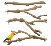 Allazone 4 Perchas de Madera Natural para Pájaros, Soportes para Jaulas de Cacatúas, Periquitos y Pinzones