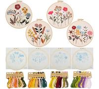 Allazone 4 Pz Kit Bordado Principiantes, Kit de Inicio de Bordado, Beginner Kit de Bordado con Patrón de Costura Floral de Plantas y Descripción, para Principiantes y Aficionados