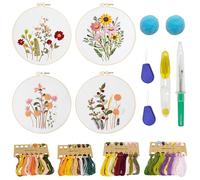 Allazone 4 Pz Kit de Inicio de Bordado, Kit Bordado Principiantes, Beginner Kit de Bordado con Patrón de Costura Floral de Plantas y Descripción, para Principiantes y Aficionados