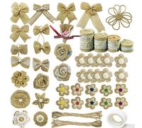Allazone 47 Pz Flores de Arpillera Naturales - Conjunto de 40 Flores, 4 Rollos, Cinta de Cordel y Puntos de Pegamento para Decoración, Adornos, DIY